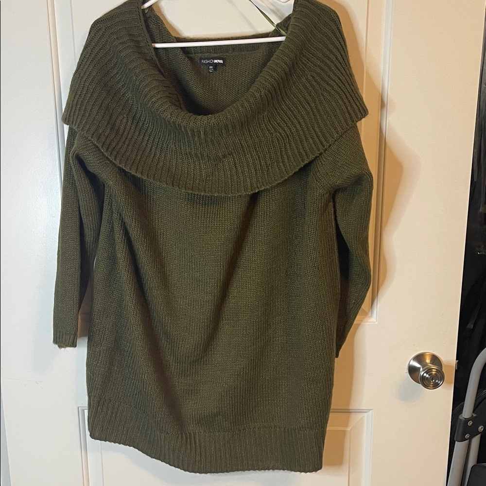Olive Green Off-Shoulder Sweater, 1XL